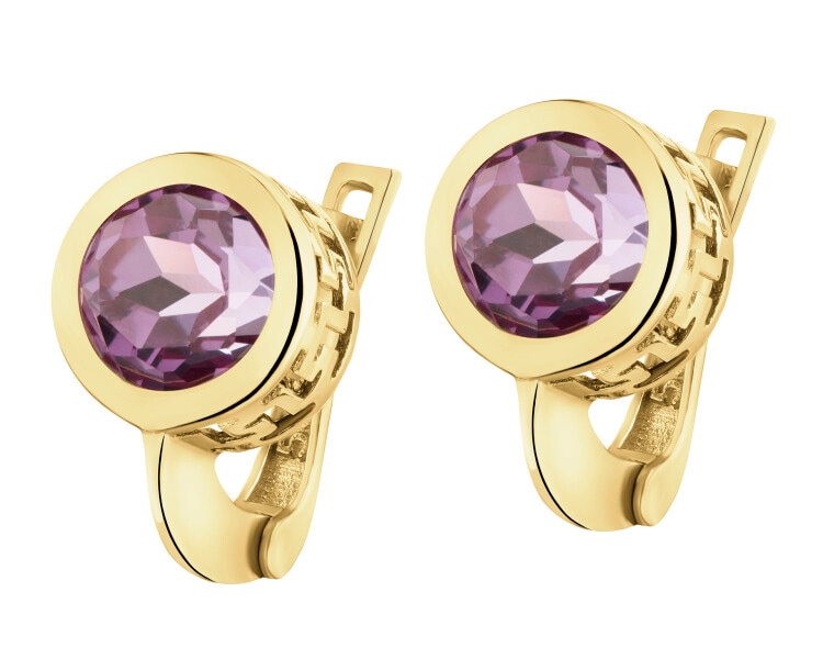 8 K Yellow Gold Earrings with Synthetic Corundum