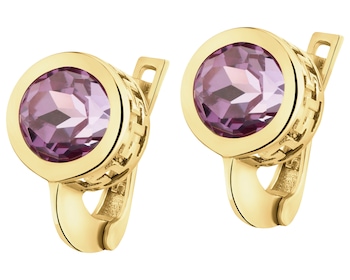 8 K Yellow Gold Earrings with Synthetic Corundum