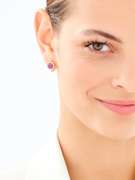8 K Yellow Gold Earrings with Synthetic Corundum