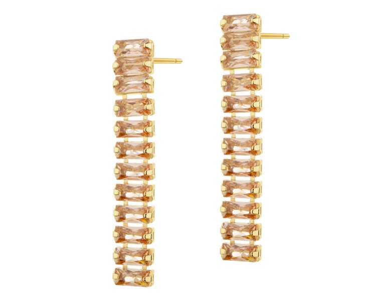 Gold-Plated Brass, Gold-Plated Silver Dangling Earring with Glass