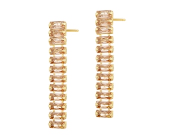 Gold-Plated Brass, Gold-Plated Silver Dangling Earring with Glass