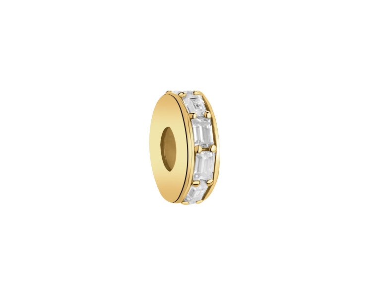 Gold-Plated Silver Stopper Bead with Cubic Zirconia