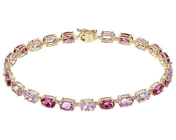 Bransoletka z żółtego złota z diamentem, kamieniami szlachetnymi i ozdobnymi - 19 cm - próba 585