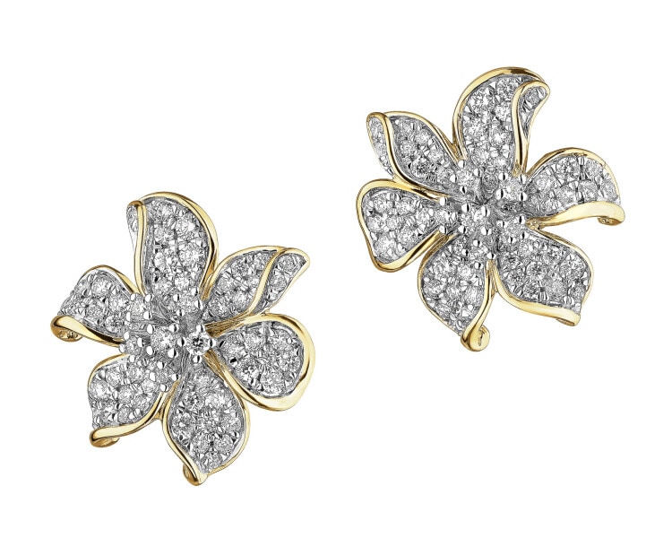 14 K Rhodium-Plated Yellow Gold Earrings with Diamonds - 0,60 ct - fineness 14 K