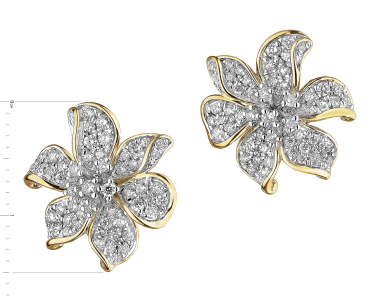 14 K Rhodium-Plated Yellow Gold Earrings with Diamonds - 0,60 ct - fineness 14 K