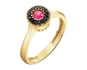 585 Yellow Gold/Black Rhodium Ring with Cubic Zirconia