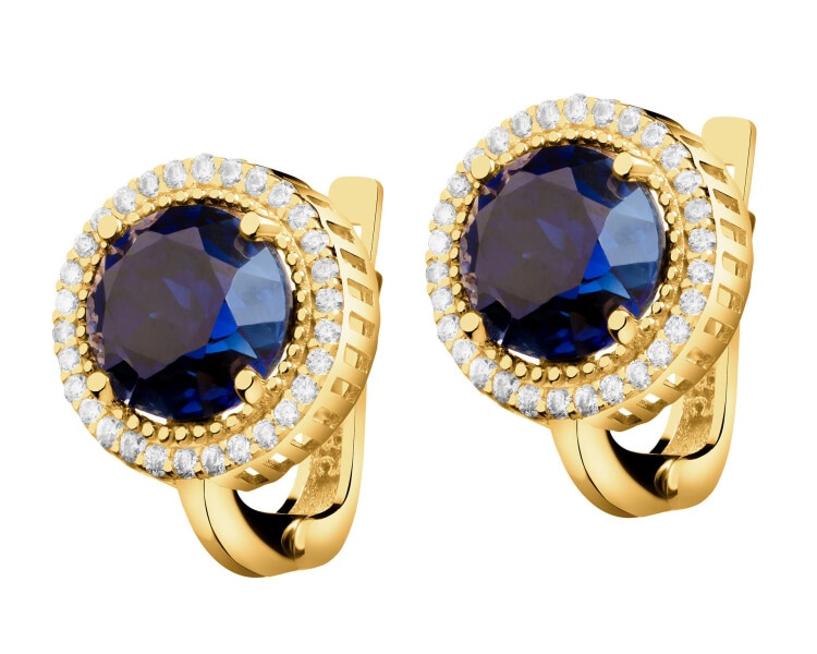 14 K Yellow Gold Earrings with Synthetic Corundum