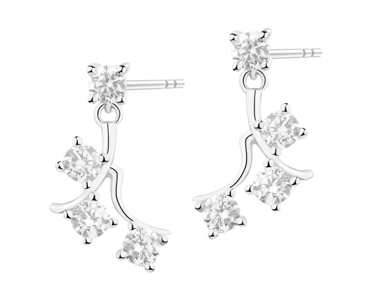 Rhodium Plated Silver Dangling Earring with Cubic Zirconia