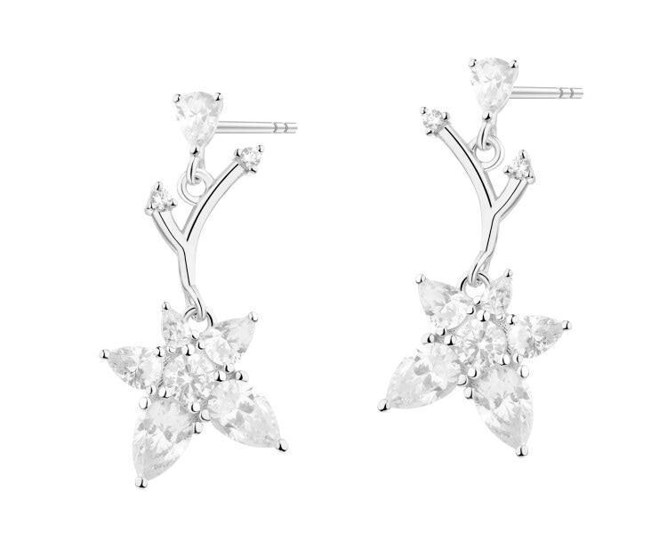 Rhodium Plated Silver Dangling Earring with Cubic Zirconia