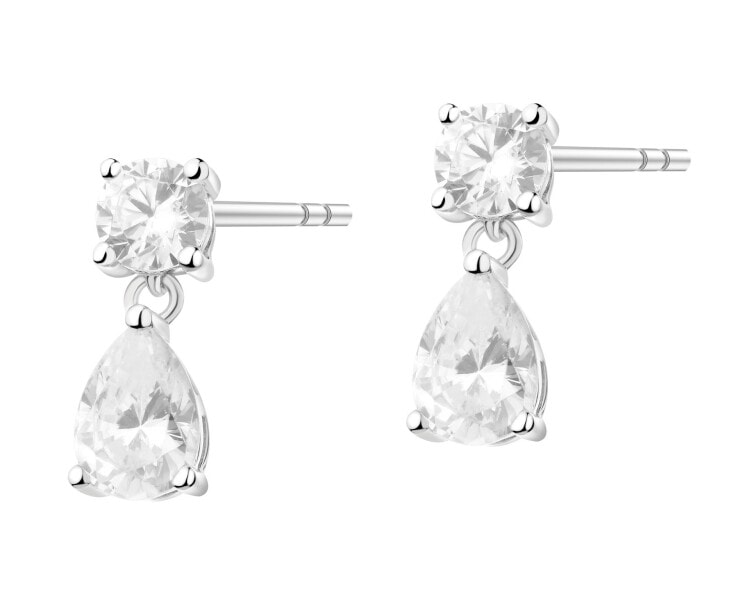 Rhodium Plated Silver Dangling Earring with Cubic Zirconia