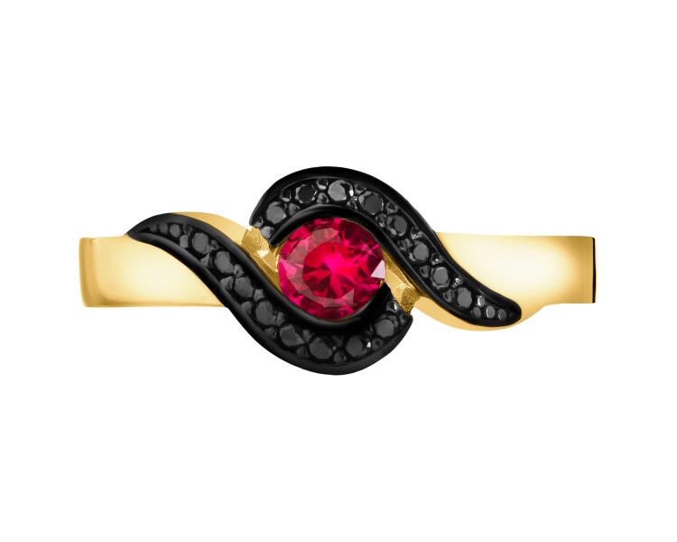 585 Yellow Gold/Black Rhodium Ring with Cubic Zirconia