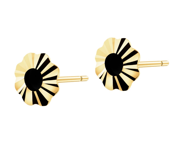 9 K Yellow Gold Earrings with Synthetic Onyx