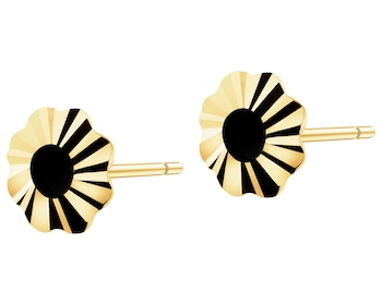 9 K Yellow Gold Earrings with Synthetic Onyx