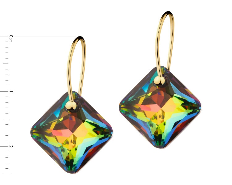 14 K Yellow Gold Dangling Earring with Synthetic Crystal