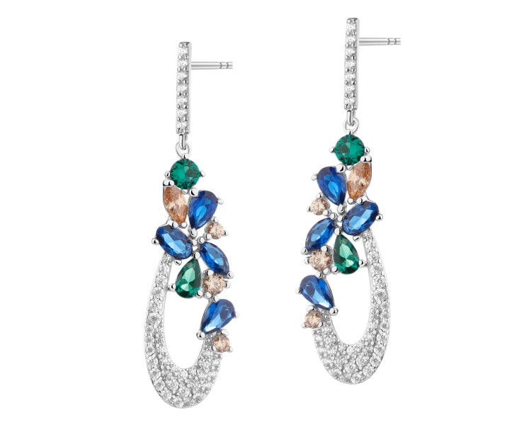 Rhodium Plated Silver Dangling Earring with Cubic Zirconia