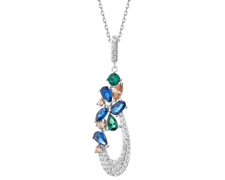 Rhodium Plated Silver Pendant with Cubic Zirconia