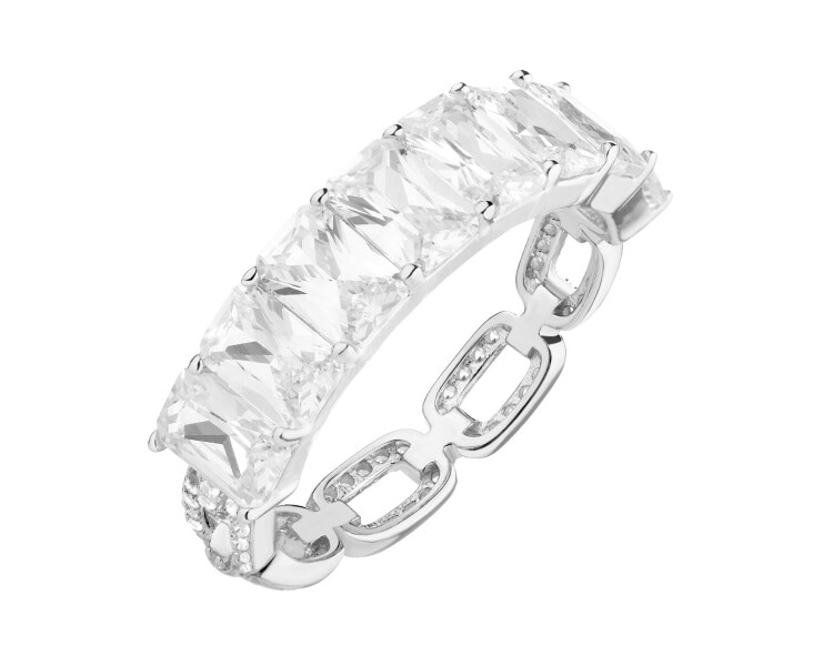 Rhodium Plated Silver Band Ring with Cubic Zirconia