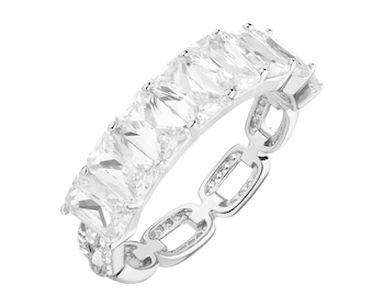 Rhodium Plated Silver Band Ring with Cubic Zirconia