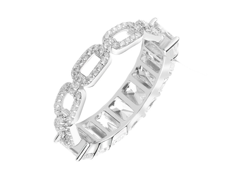 Rhodium Plated Silver Band Ring with Cubic Zirconia