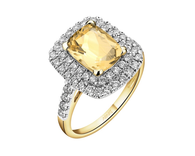 14 K Rhodium-Plated Yellow Gold Ring - fineness 14 K