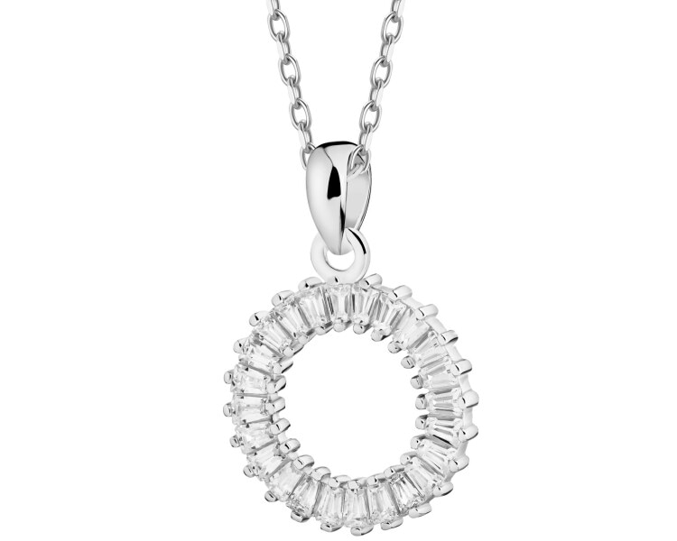 Rhodium Plated Silver Pendant with Cubic Zirconia