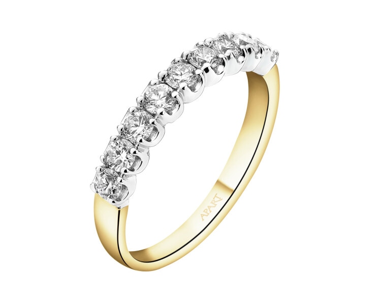 585 Yellow And White Gold Plated Band Ring with Diamonds - 0,51 ct - fineness 585