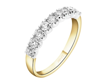 585 Yellow And White Gold Plated Band Ring with Diamonds - 0,51 ct - fineness 585