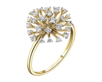 14 K Rhodium-Plated Yellow Gold Ring with Diamonds - 0,34 ct - fineness 14 K