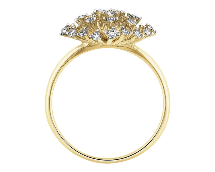 14 K Rhodium-Plated Yellow Gold Ring with Diamonds - 0,34 ct - fineness 14 K