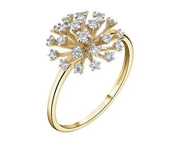 14 K Rhodium-Plated Yellow Gold Ring with Diamonds - 0,32 ct - fineness 14 K