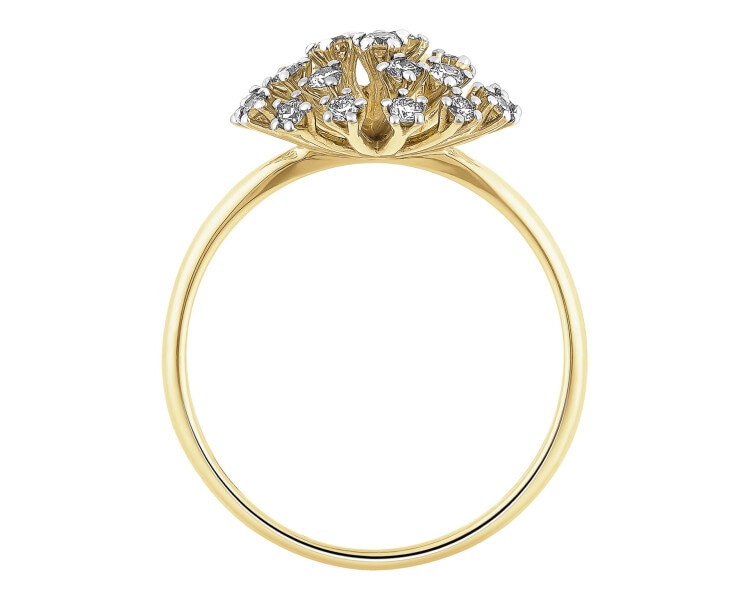 14 K Rhodium-Plated Yellow Gold Ring with Diamonds - 0,32 ct - fineness 14 K