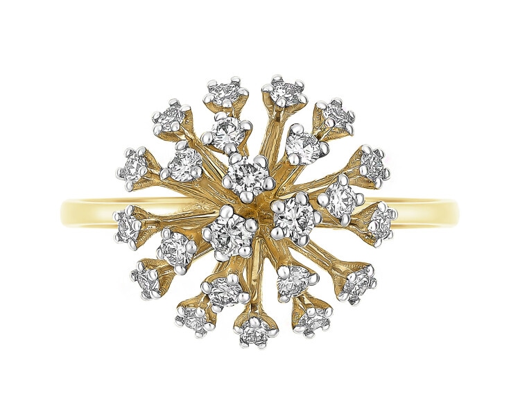 14 K Rhodium-Plated Yellow Gold Ring with Diamonds - 0,32 ct - fineness 14 K