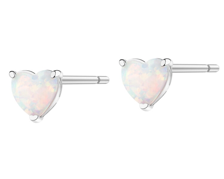 Rhodium Plated Silver Earrings with Synthetic Opal