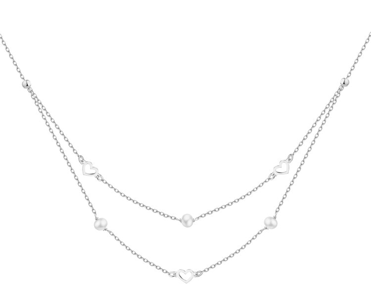 Rhodium Plated Silver Necklace with Pearl