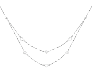 Rhodium Plated Silver Necklace with Pearl