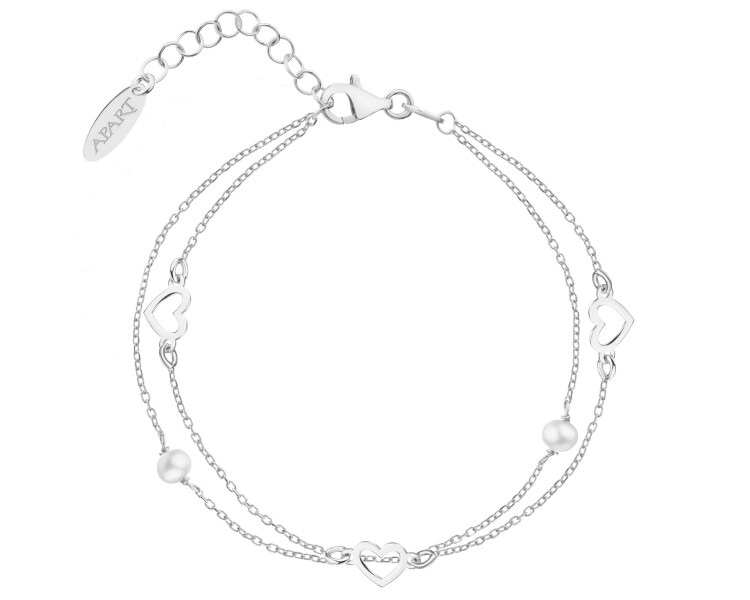 Rhodium Plated Silver Bracelet with Pearl