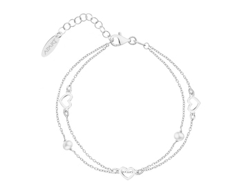 Rhodium Plated Silver Bracelet with Pearl