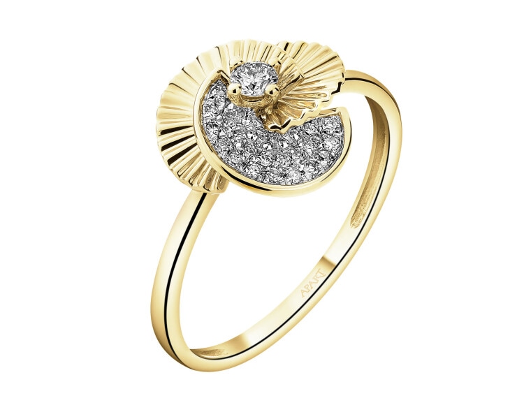 14 K Rhodium-Plated Yellow Gold Ring with Diamonds - 0,11 ct - fineness 14 K