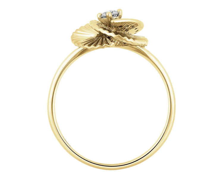 14 K Rhodium-Plated Yellow Gold Ring with Diamonds - 0,11 ct - fineness 14 K