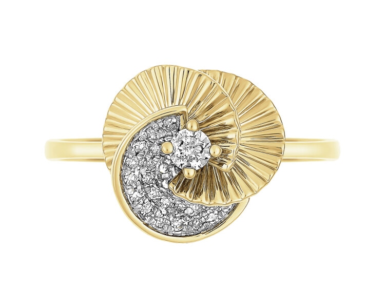 14 K Rhodium-Plated Yellow Gold Ring with Diamonds - 0,11 ct - fineness 14 K