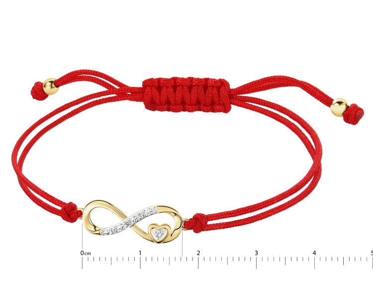 Bransoletka z elementami żółtego złota i diamentami - nieskończoność, serce - 0,01 ct - próba 375