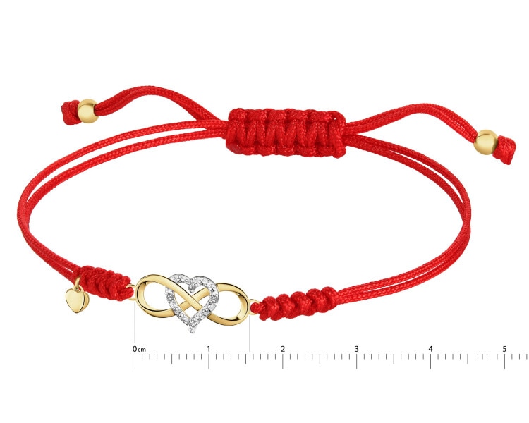 Bransoletka z elementami żółtego złota i diamentami - nieskończoność, serce - 0,01 ct - próba 375