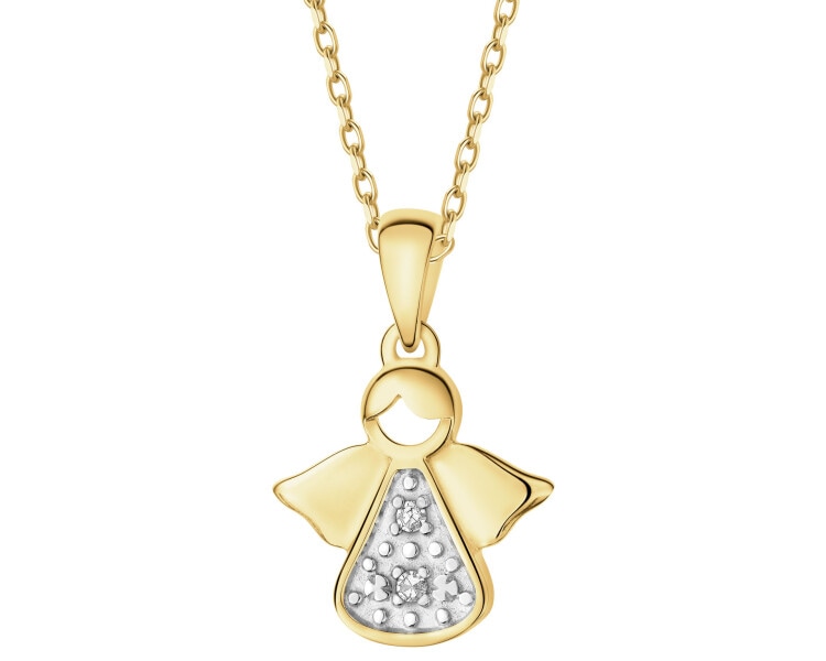 9 K Rhodium-Plated Yellow Gold Pendant with Diamonds - 0,01 ct - fineness 9 K