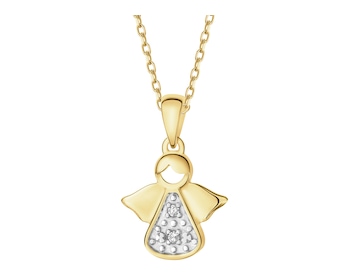 9 K Rhodium-Plated Yellow Gold Pendant with Diamonds - 0,01 ct - fineness 9 K