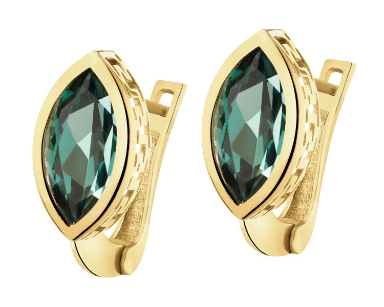 8 K Yellow Gold Earrings with Synthetic Corundum