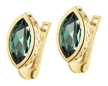 8 K Yellow Gold Earrings with Synthetic Corundum