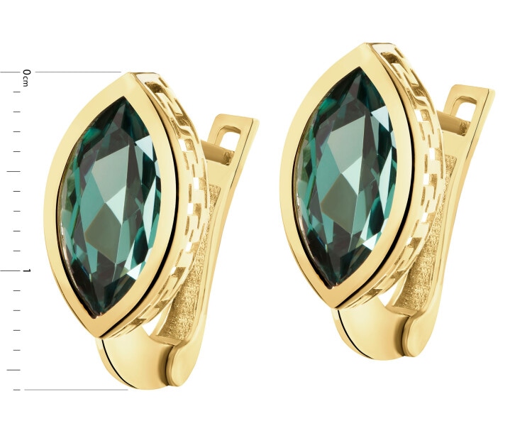 8 K Yellow Gold Earrings with Synthetic Corundum