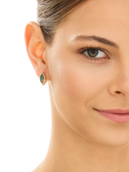 8 K Yellow Gold Earrings with Synthetic Corundum