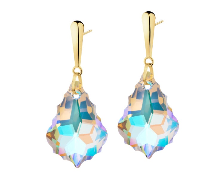 8 K Yellow Gold Dangling Earring with Synthetic Crystal