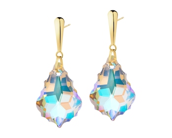 8 K Yellow Gold Dangling Earring with Synthetic Crystal